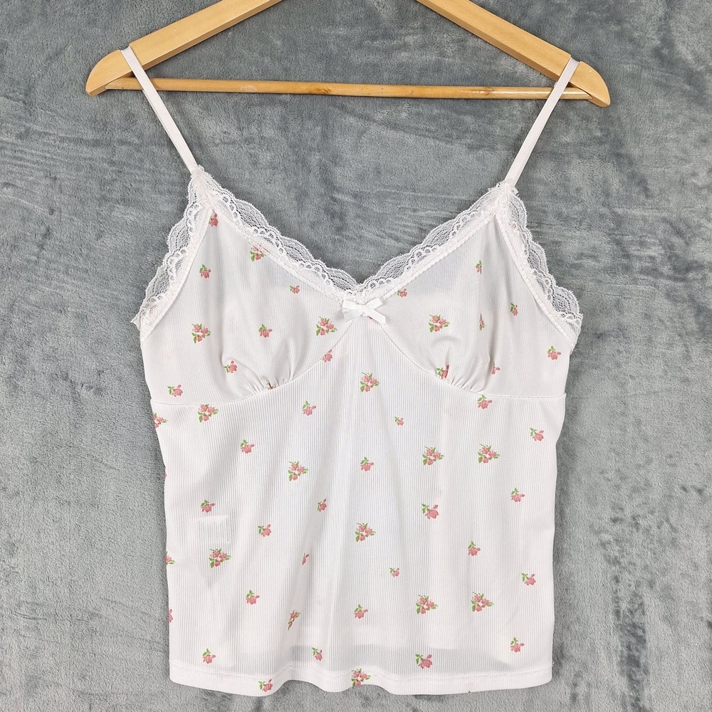 Womens Top Medium Babydoll Y2K Romantic Floral Coquette Fairy Feminine Lace Cami